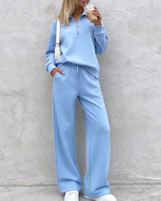 Women’s Soft Ribbed Two-Piece Lounge Set – Relaxed Long-Sleeve Top & Matching Pants