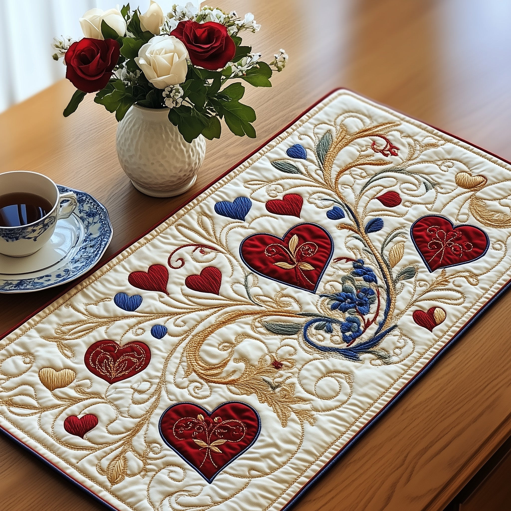 Love In Bloom Quilted Placemat Cottagecore Home Decor Valentine’s Day Gifts For Her