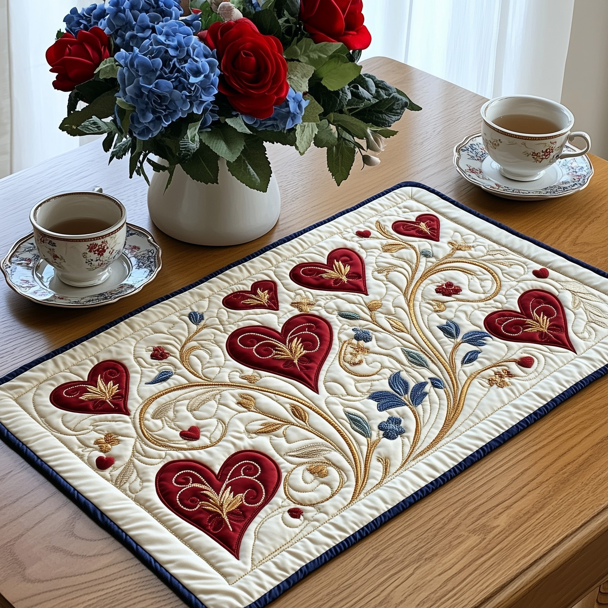 Love In Bloom Quilted Placemat Cottagecore Home Decor Valentines Gifts For Lovers