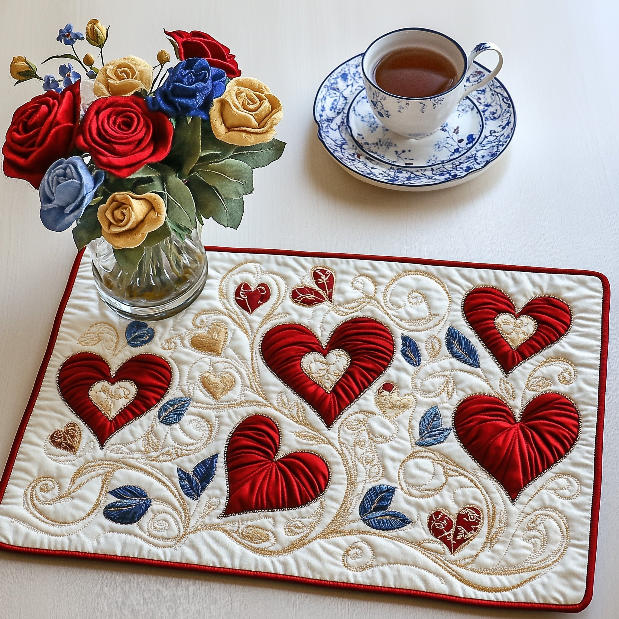 Love In Bloom Quilted Placemat Cute Home Decor Valentine Gift Idea For Lovers