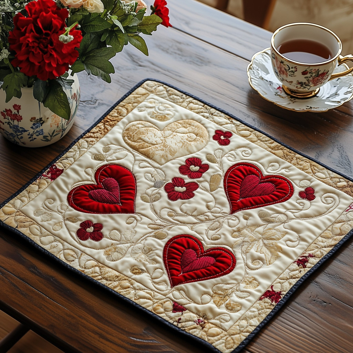 Love In Bloom Quilted Placemat Rustic Home Decor Unique Valentine’s Day Ideas