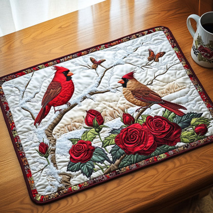 Rosey Cardinals Quilted Placemat Rustic Home Decor Gift Suggestions For Valentine’s Day