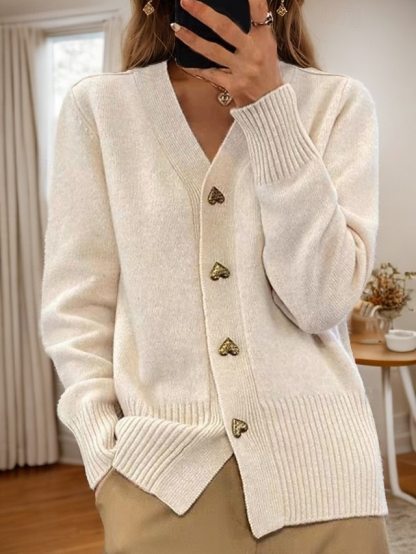 Women's Valentine Pink Sweater Cardigan Sweater Jacket V Neck Knit Button Knitted Spring Fall Daily Holiday Going out Cute Daily Soft Long Sleeve Pure Color Black White