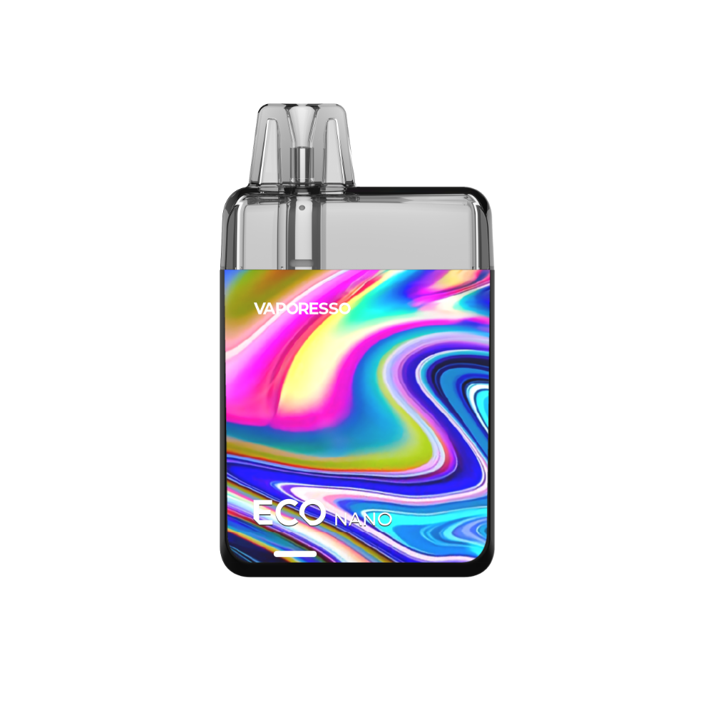 VAPORESSO ECO NANO vape with a vibrant, colorful design. Features ECO NANO branding and VAPORESSO