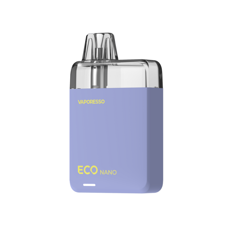 VAPORESSO ECO NANO vape in lavender color with branding, showcasing the stylish design