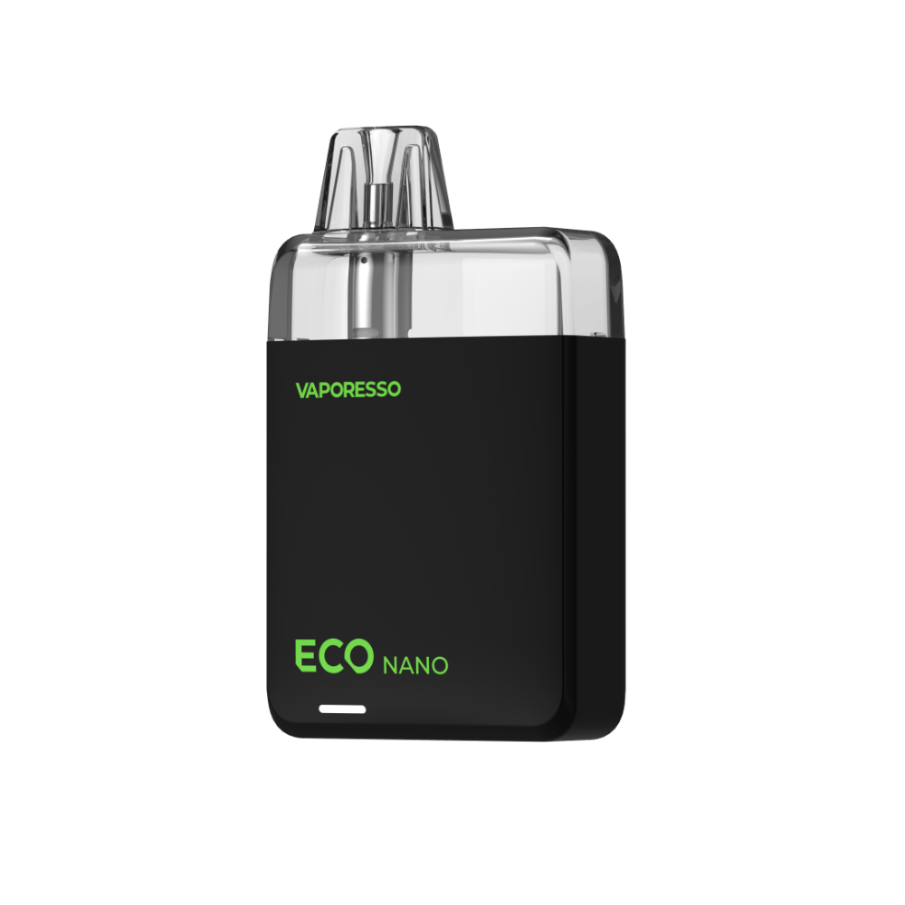VAPORESSO ECO NANO vape in black and clear. Features ECO NANO branding.