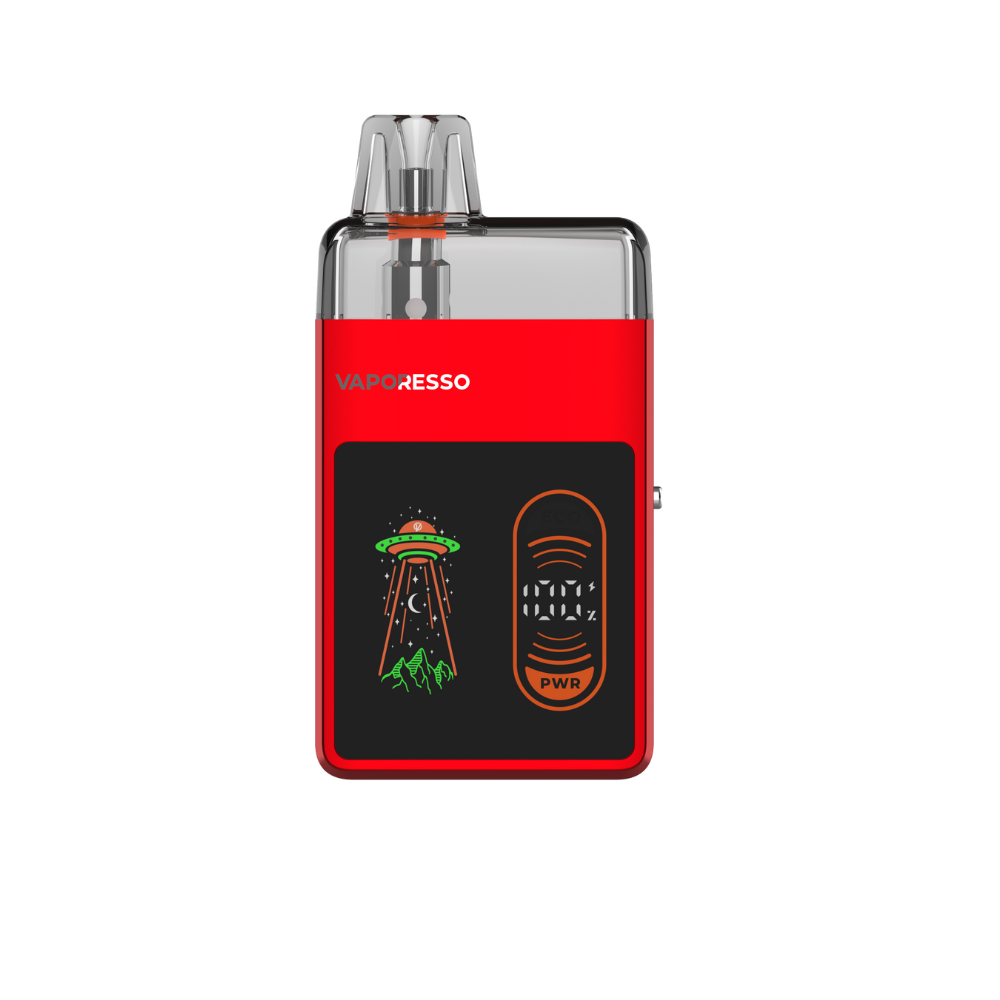 ECO NANO PRO red vape device with alien graphic display and wattage indicator by VAPORESSO