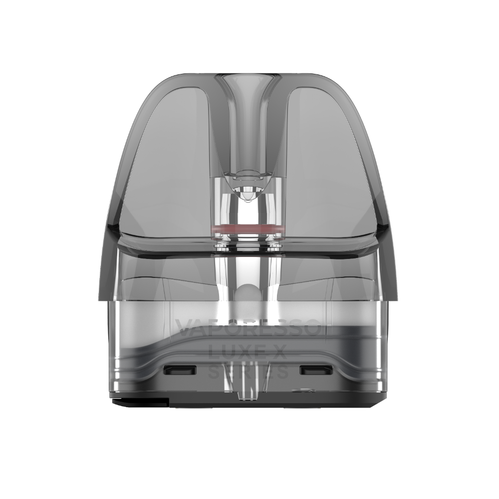 VAPORESSO LUXE X pod, transparent with visible liquid, clear view of the LUXE X SERIES pod