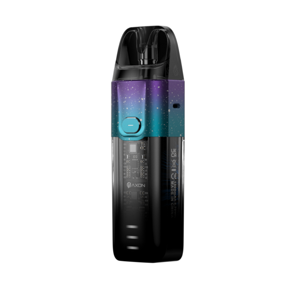 Vaporesso LUXE XR vape, featuring a galaxy-themed wrap, AXON chip, and 1500mAh battery. Sleek and stylish design.
