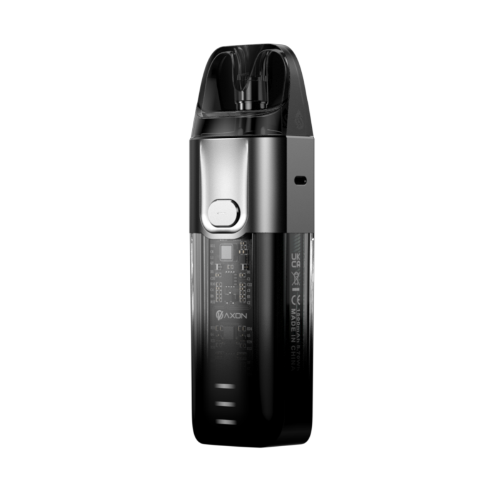 VAPORESSO LUXE XR vape, black, featuring AXON chip and 1500mAh battery, sleek design