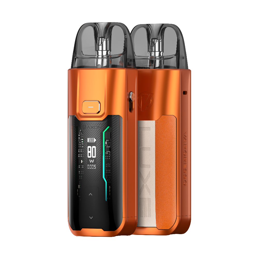 VAPORESSO LUXE XR MAX vape device, orange, 80W output, digital display, LUXE branding