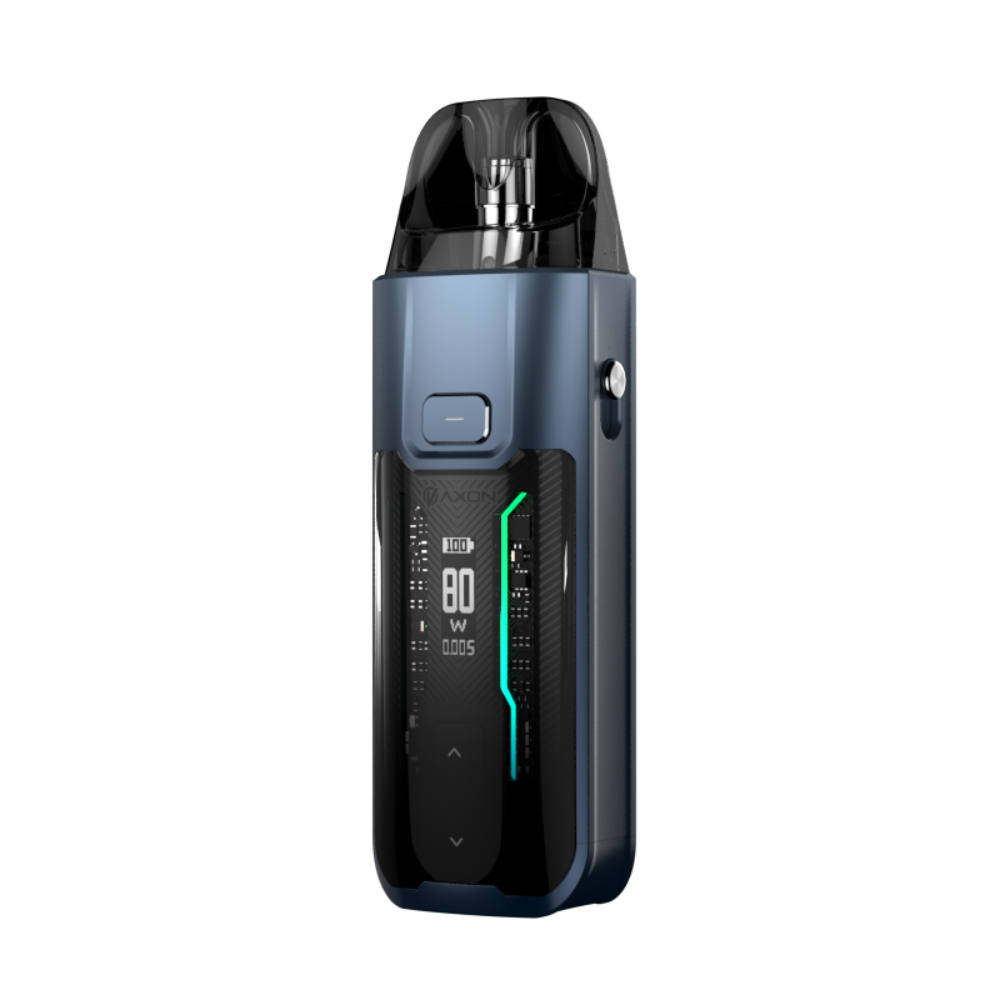 VAPORESSO LUXE XR MAX vape device in dark blue, 80W output, digital display