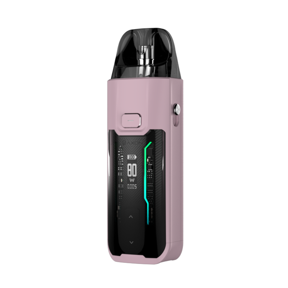 VAPORESSO LUXE XR MAX vape device in soft pink, 80W output with digital display