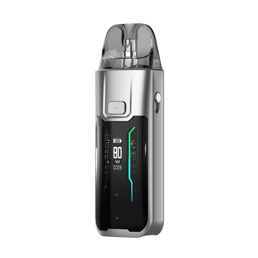 VAPORESSO LUXE XR MAX vape device in silver, 80W output with digital display, AXON Chip