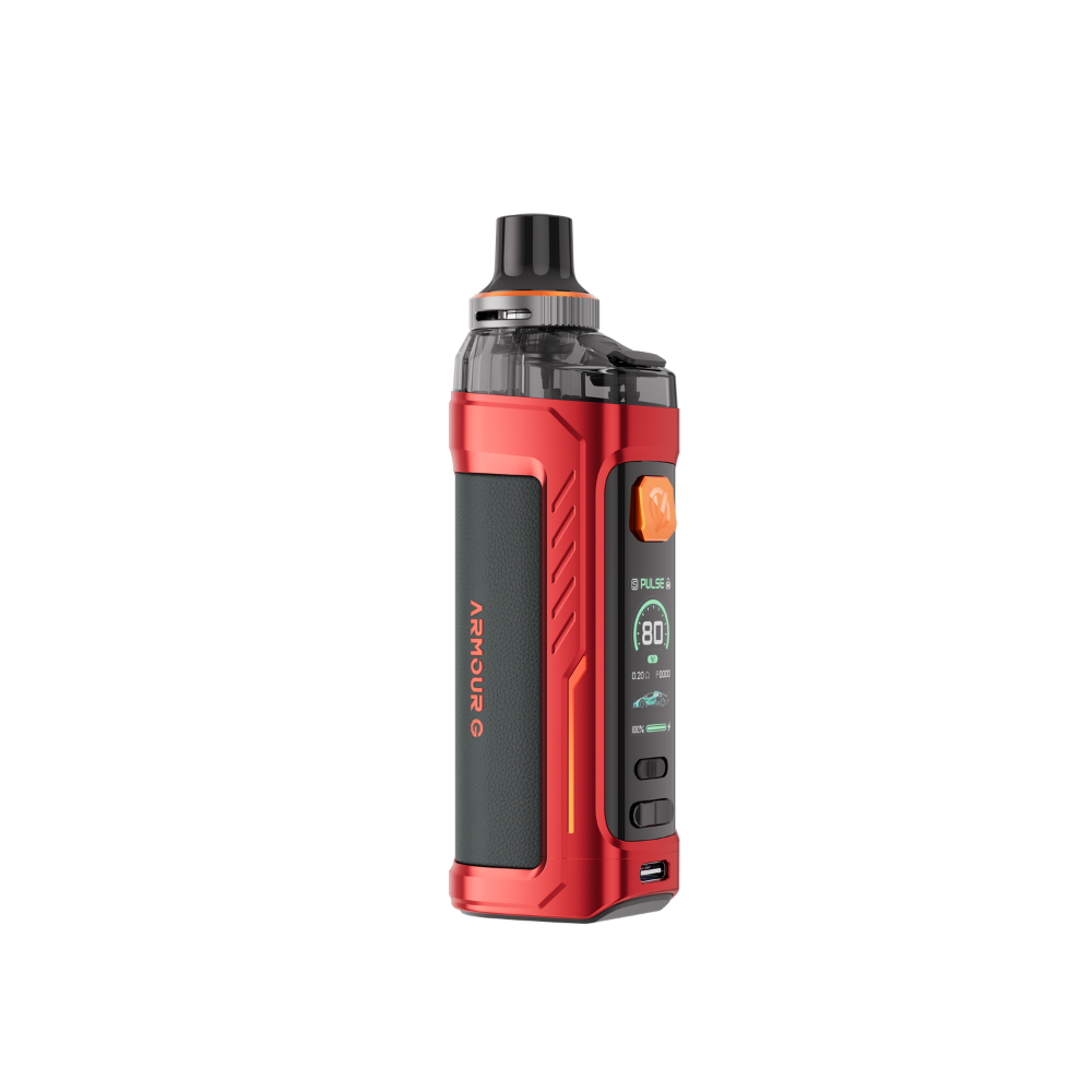 VAPORESSO ARMOUR G vape device in red, featuring 80W power, Neo PULSE MODE