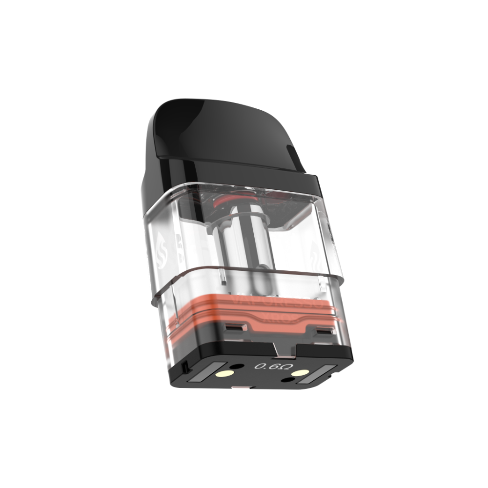 VAPORESSO XROS Series 0.6惟 Pod - Black mouthpiece, clear tank, orange detail, with 0.6惟 marking, perfect for vaping.