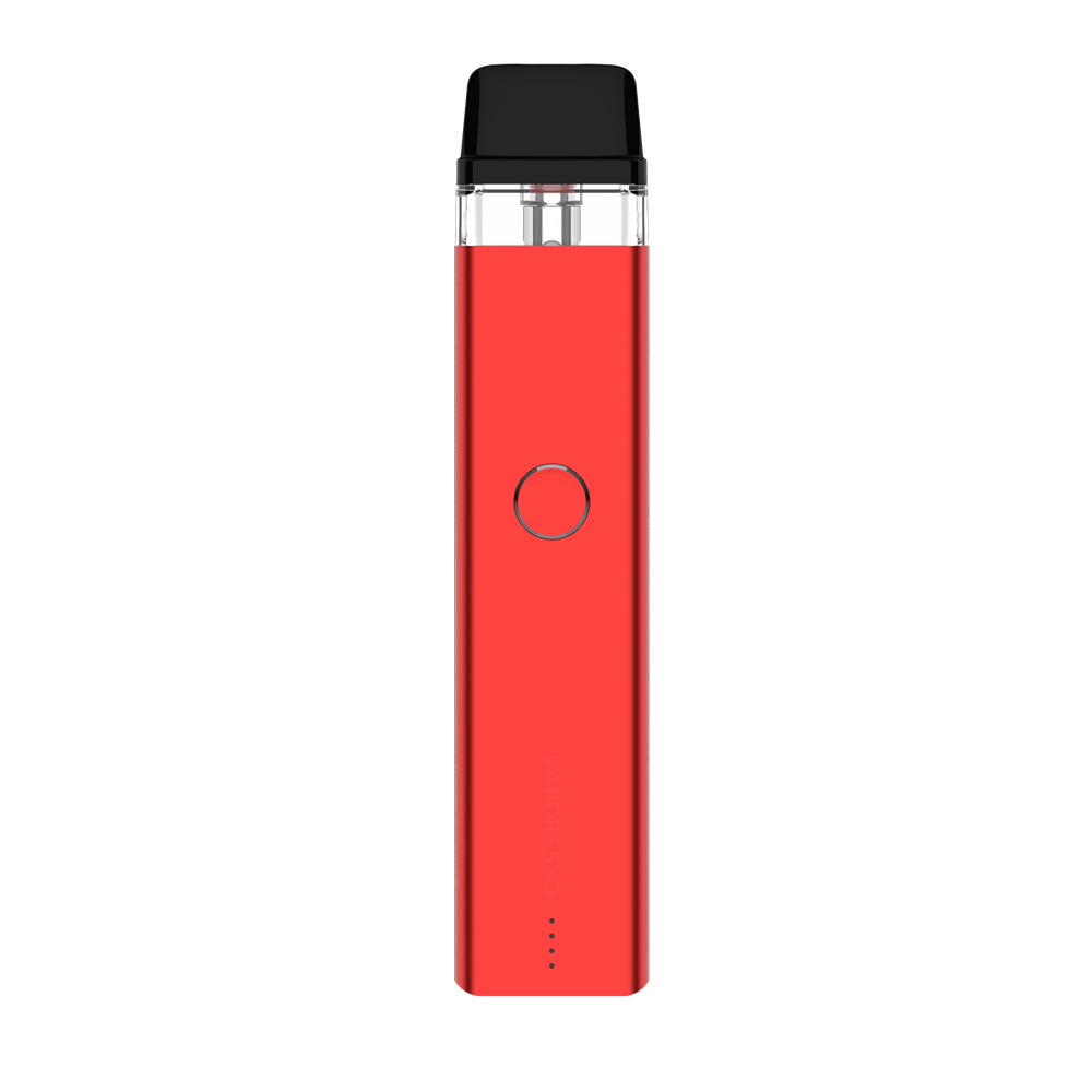Vaporesso XROS 2 in red. Compact vaping device with a stylish design and the Vaporesso brand logo.
