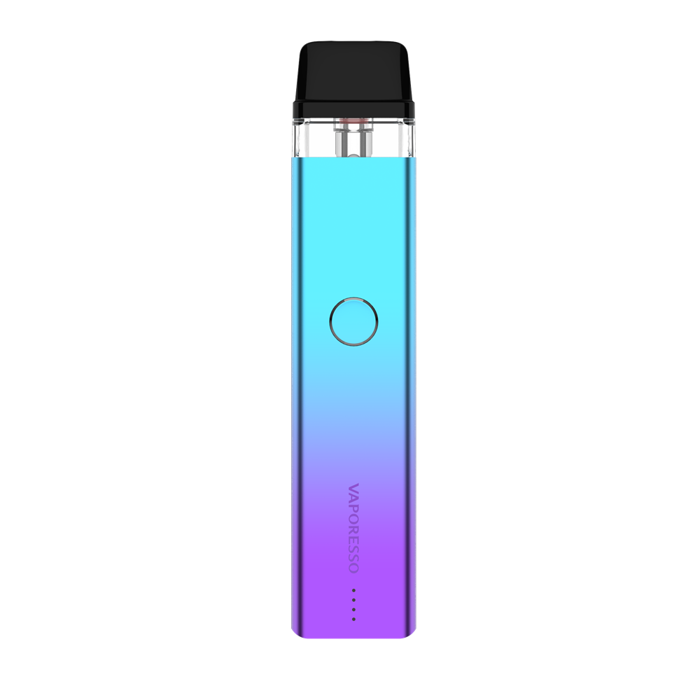 VAPORESSO XROS 2 vape device, gradient blue to purple, featuring a button and logo