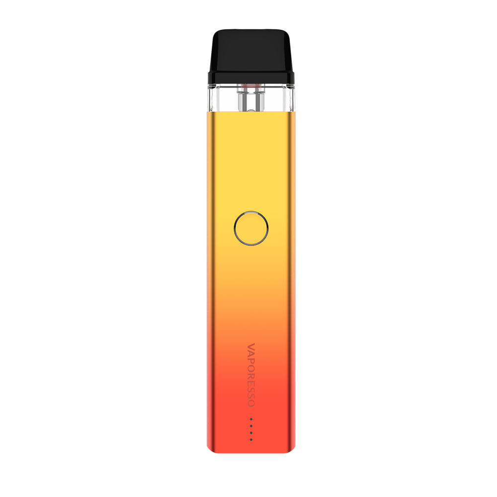 Vaporesso XROS 2 vape device in gradient yellow to red color, featuring a sleek design and brand logo