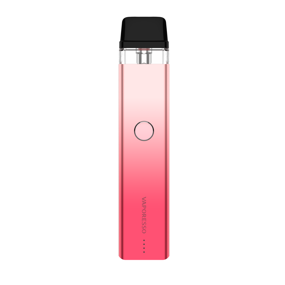 VAPORESSO XROS 2 vape in pink, featuring a stylish design, button, and brand logo. Compact and elegant vaping device.