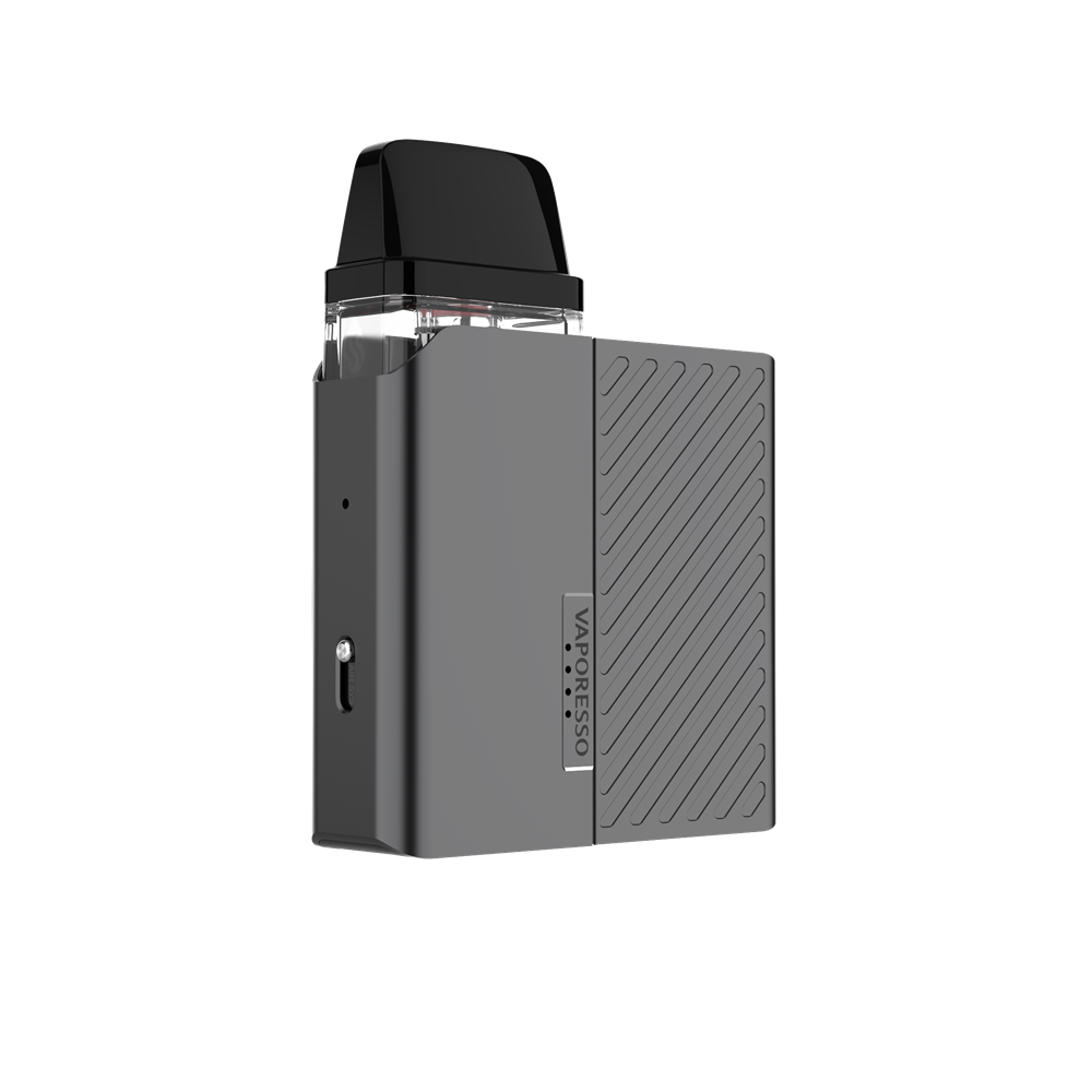 VAPORESSO XROS Nano vape in gray. Stylish design with the VAPORESSO logo. Compact and suitable for MTL vaping.