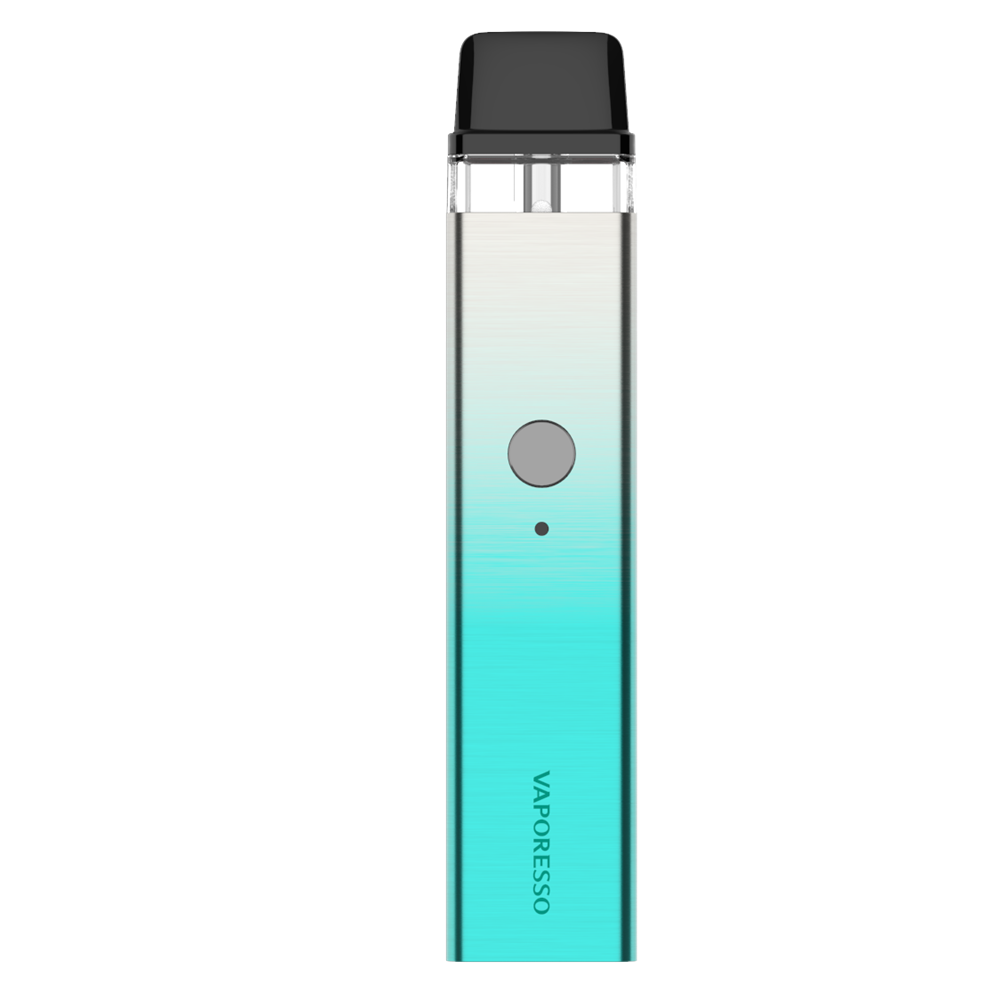 VAPORESSO XROS vape device in a gradient aqua and silver finish, featuring the brand logo