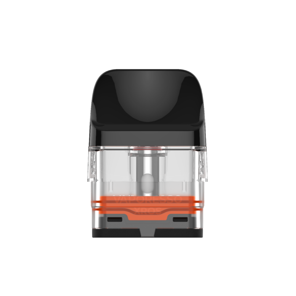 VAPORESSO XROS pod with black mouthpiece and clear tank, featuring VAPORESSO logo