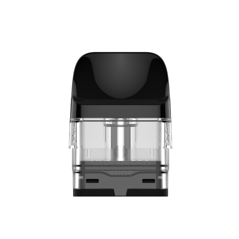 VAPORESSO XROS Pod. Black mouthpiece, clear tank, VAPORESSO branding. Ideal for XROS series vaping.