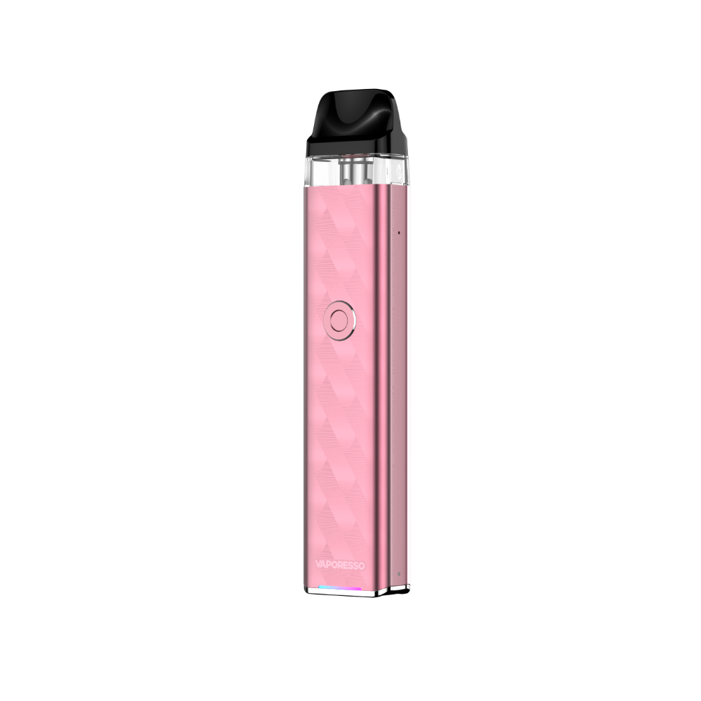 VAPORESSO XROS 3 vape in pink, featuring a diamond pattern and button.
