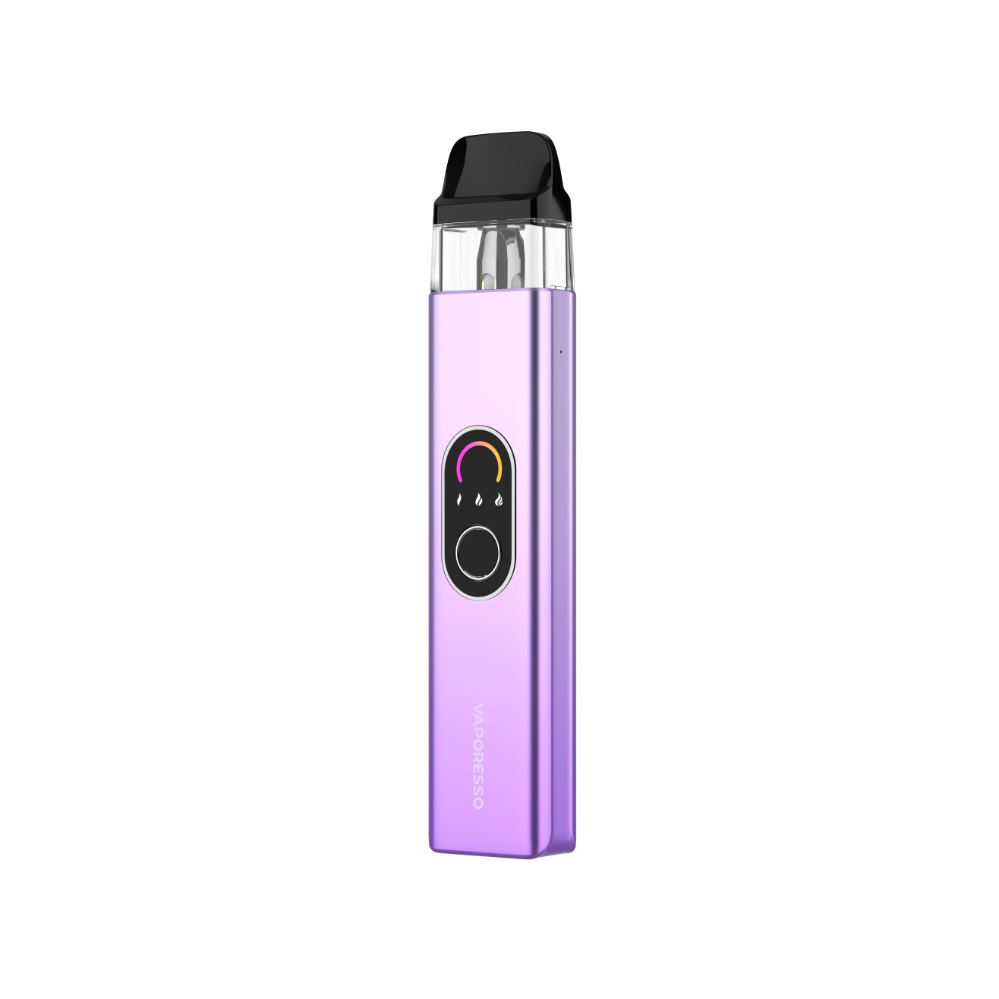Vaporesso XROS 4 vape device in purple, featuring brand logo and user-friendly interface, perfect for vaping