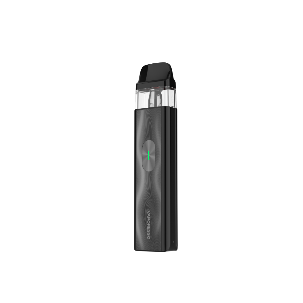 VAPORESSO XROS 4 Mini black vape device with stylish design and textured finish, featuring the VAPORESSO logo