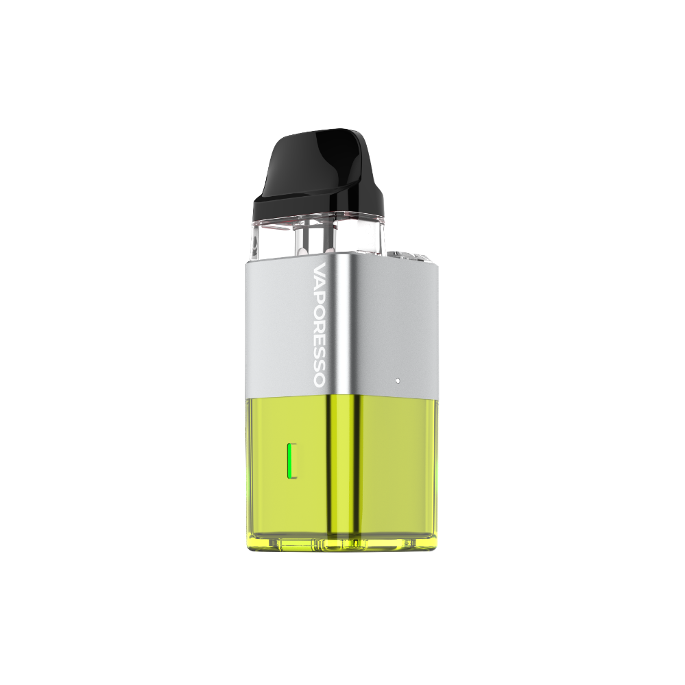 VAPORESSO XROS Cube in light green and silver. Compact MTL vape device with a stylish design.