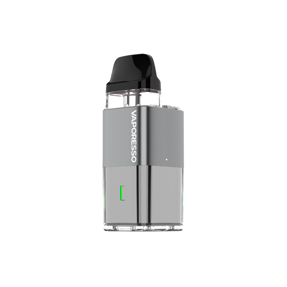 Vaporesso XROS Cube in silver. Compact MTL vape device with 'VAPORESSO' branding.