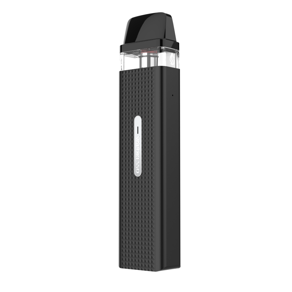 Vaporesso XROS Mini black vape device, diamond pattern, Vaporesso logo
