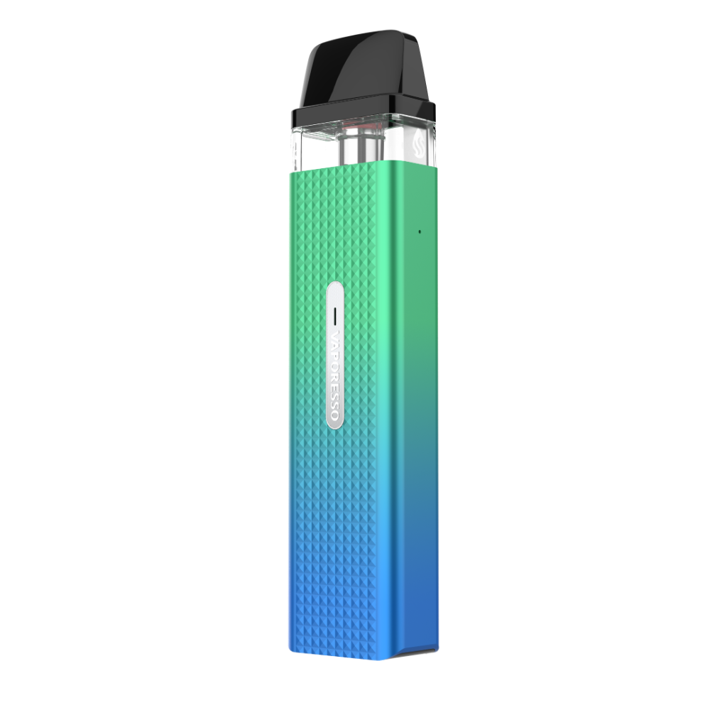 Vaporesso XROS Mini vape device in blue-green gradient with diamond pattern