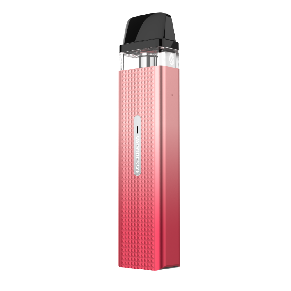 Vaporesso XROS Mini vape device in pink, featuring diamond pattern and Vaporesso logo