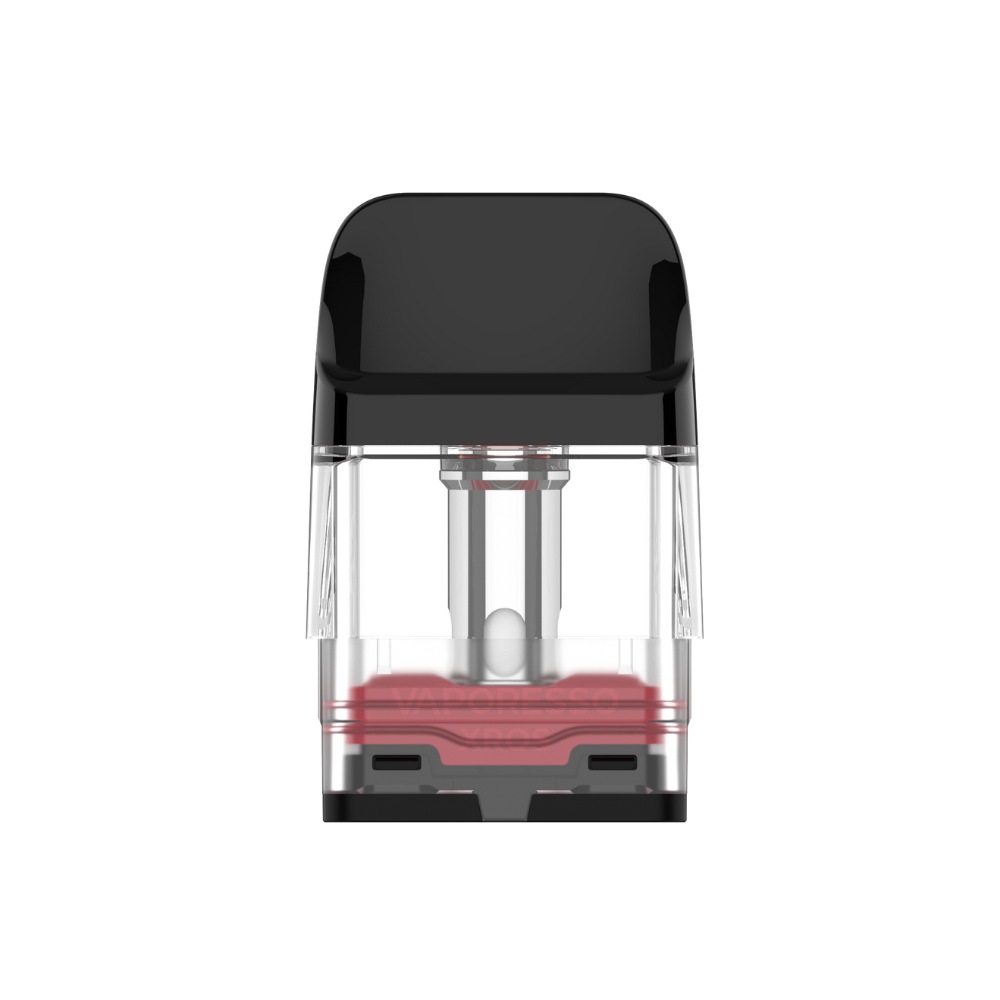 VAPORESSO XROS pod, clear tank, black mouthpiece, ideal for vaping with VAPORESSO branding