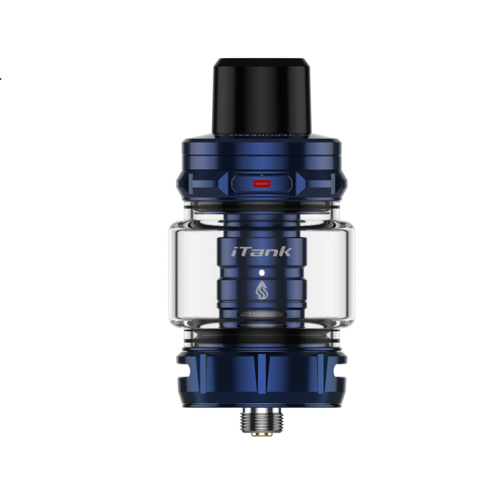 Vaporesso iTank 2 vape tank, blue and glass with iTank logo, 8ml capacity for vaping