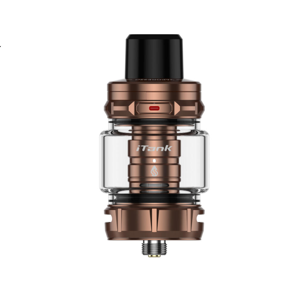 Vaporesso iTank 2 vape tank, copper and black. Features top-fill, iTank logo, 8ml capacity for superior vaping.