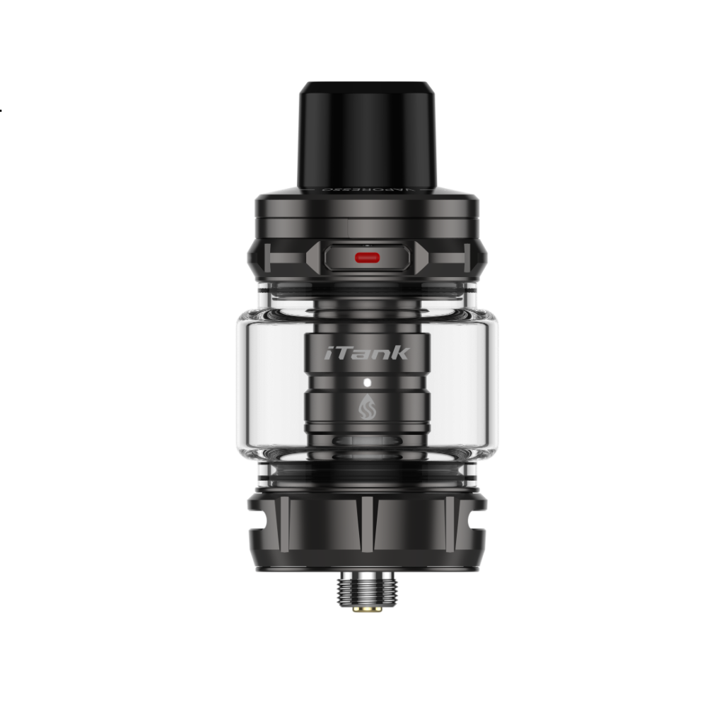 Vaporesso iTank 2 (8ml) sub-ohm vape tank, black finish, featuring top-fill design and iTank logo.