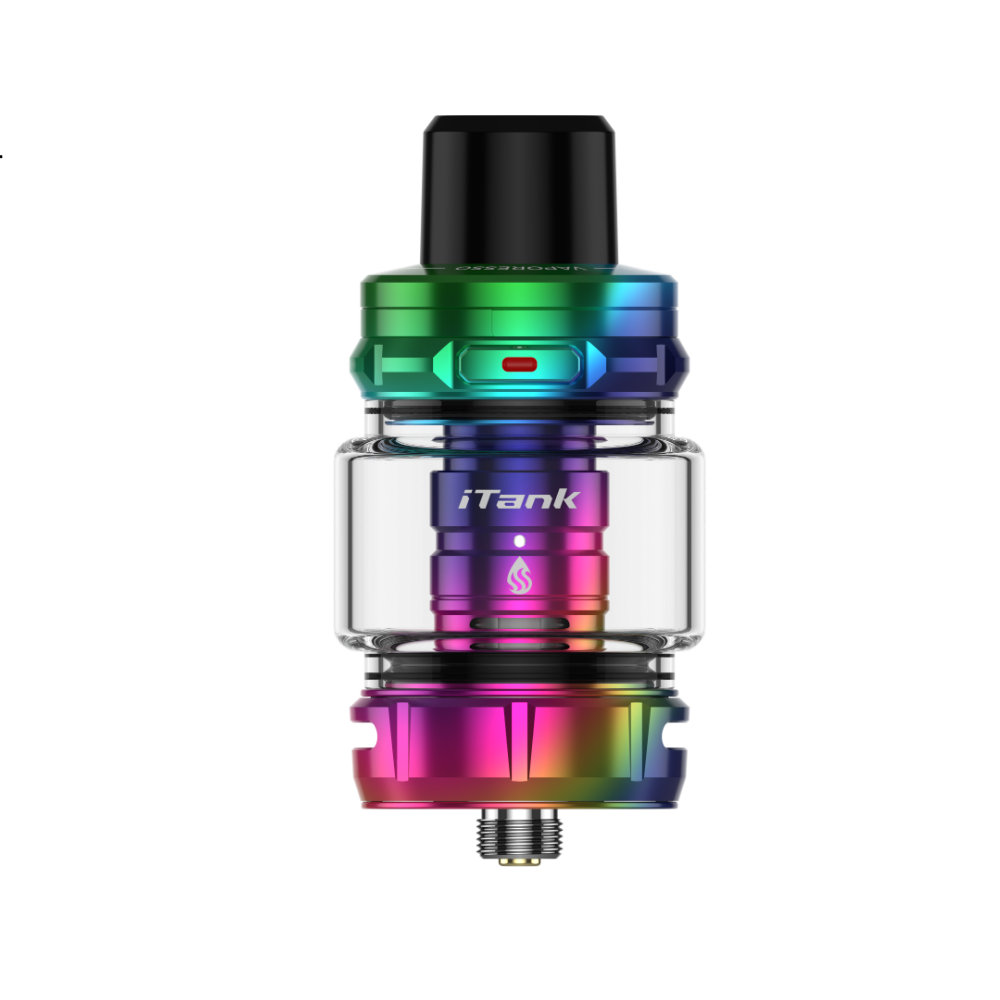 Vaporesso iTank 2 vape tank with rainbow finish and iTank logo, for superior vaping.