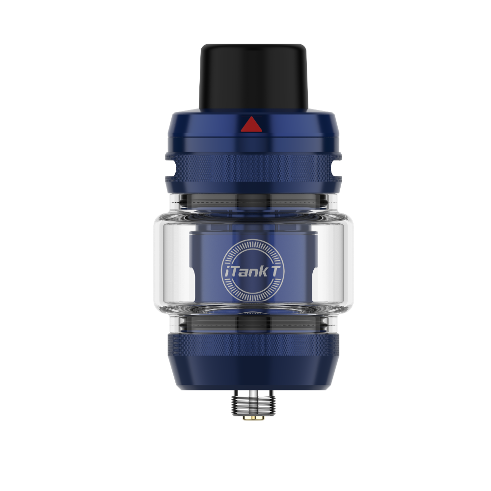 VAPORESSO iTank T vape tank in blue, featuring clear glass tank with iTank T logo, top airflow design
