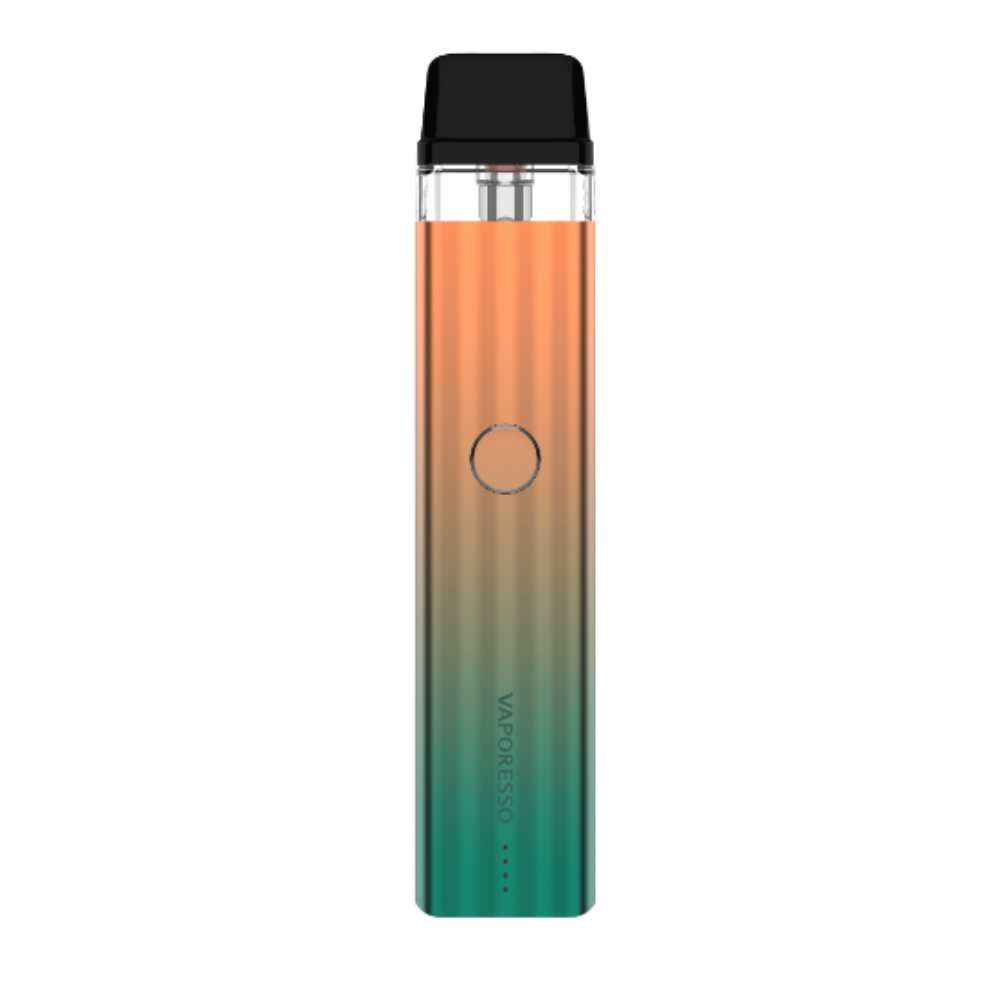 VAPORESSO XROS 2 vape device in gradient yellow-green, button and logo.