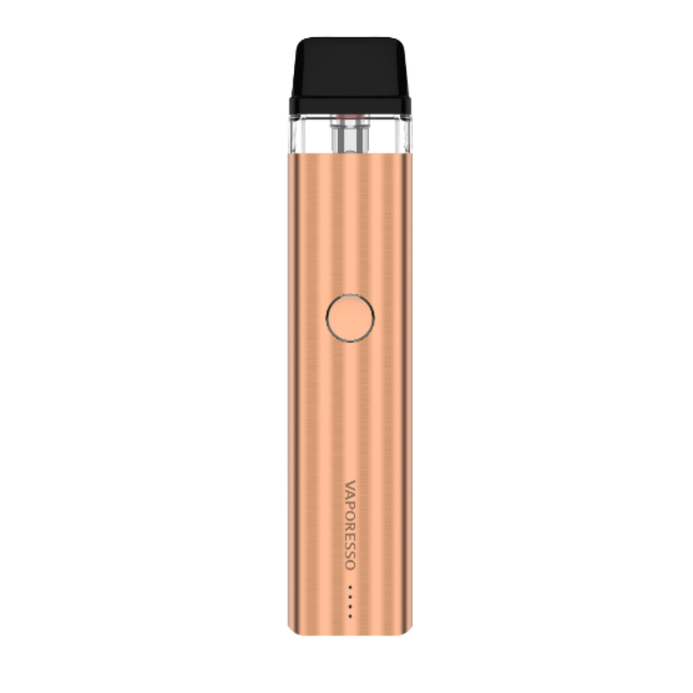 VAPORESSO XROS 2 vape device in copper color, featuring a button and brand logo, compact vaping device.