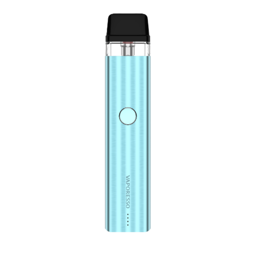 VAPORESSO XROS 2 in Blue: Sleek and compact vape device with button and brand logo.