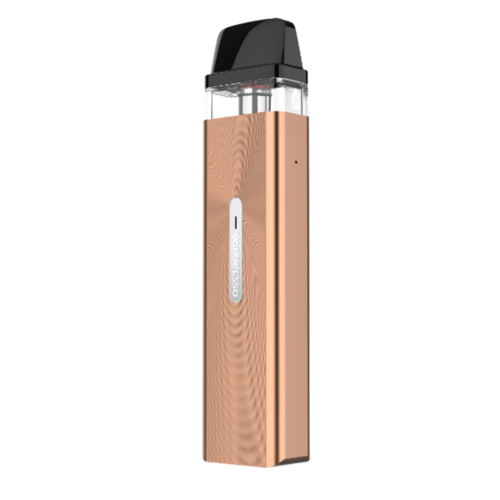 VAPORESSO XROS Mini vape device in Copper, with textured design and logo. Compact MTL vaping device.