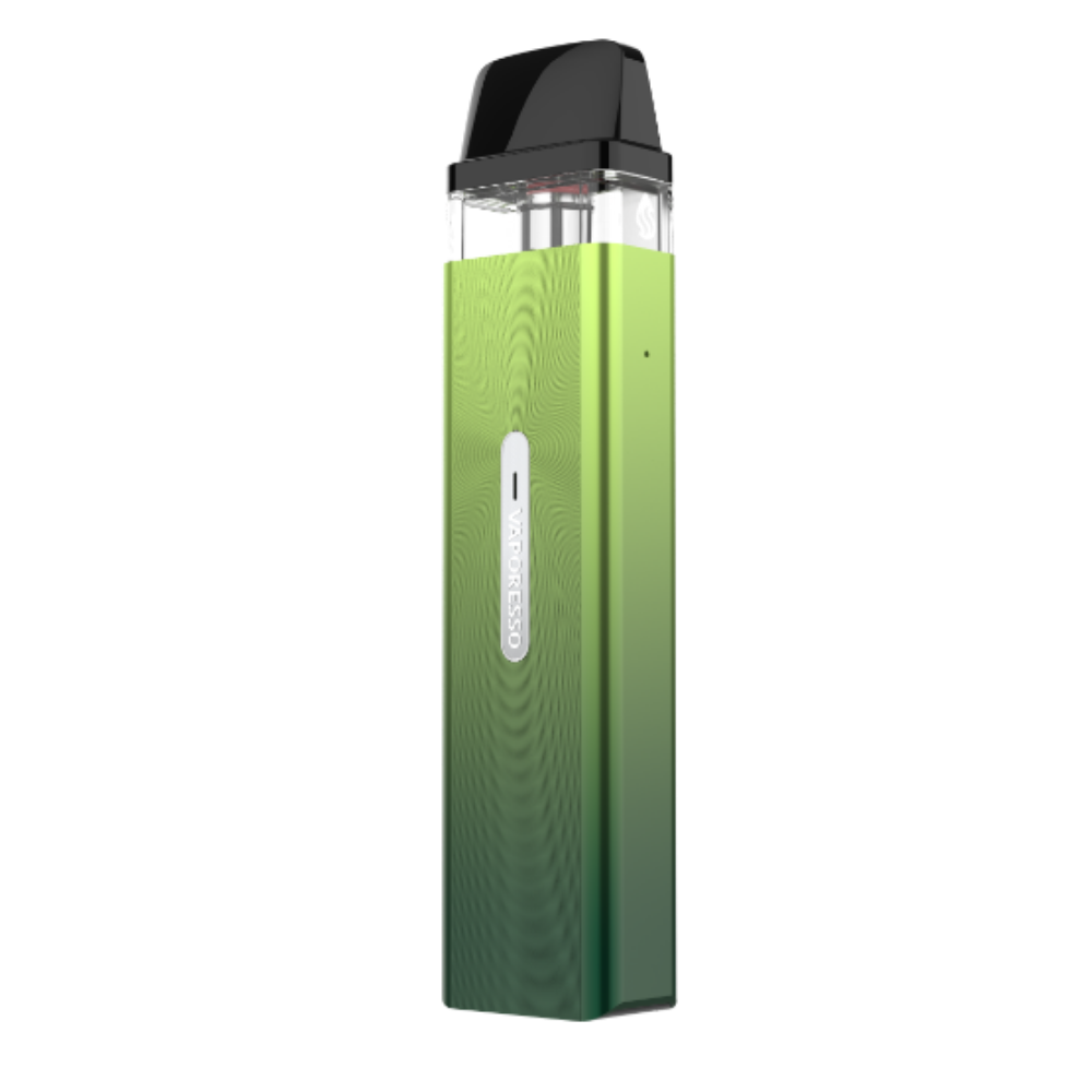 VAPORESSO XROS Mini in green, diamond pattern, with VAPORESSO logo. Compact MTL vaping device.