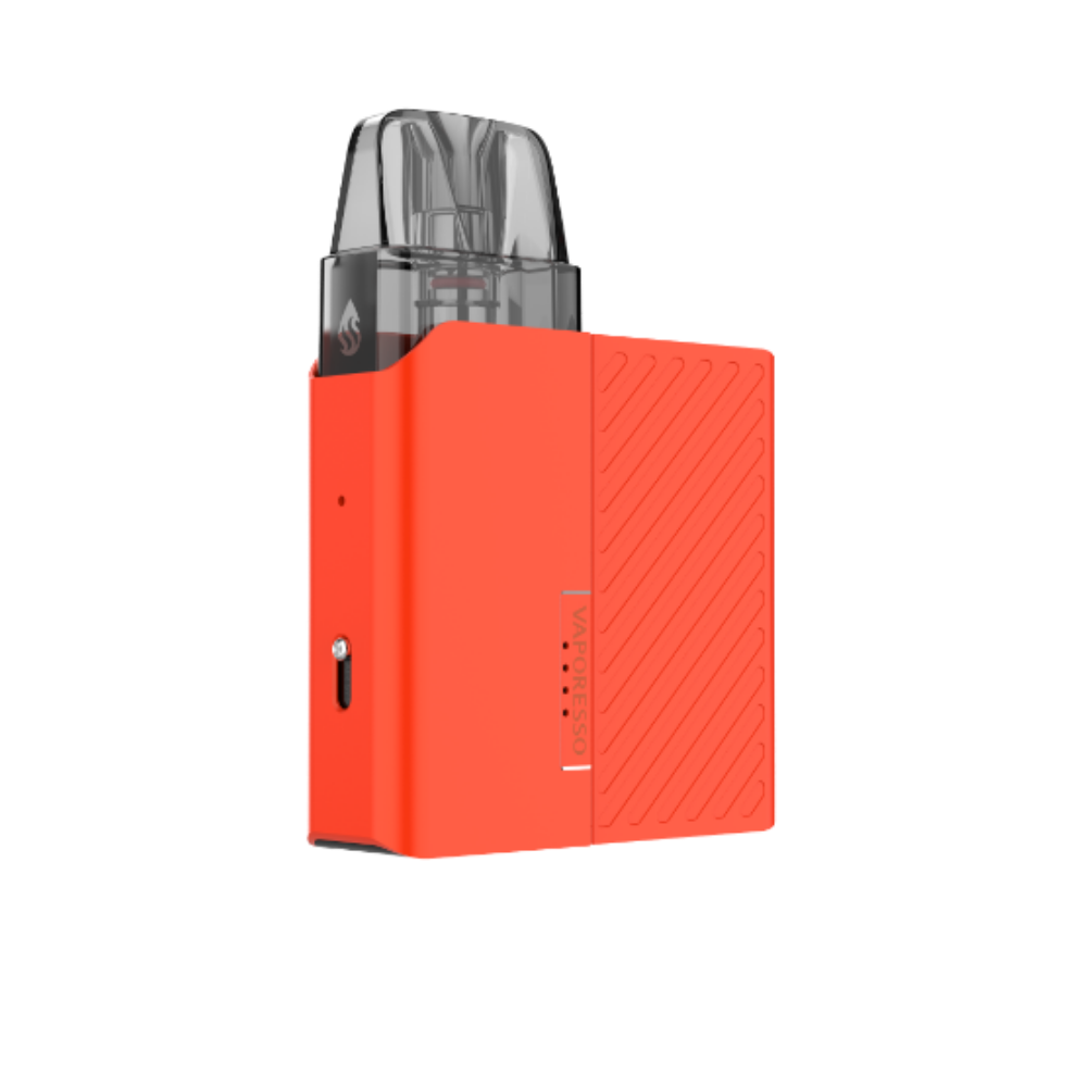 VAPORESSO XROS Nano vape device in coral. Stylish design, compact, featuring brand logo.
