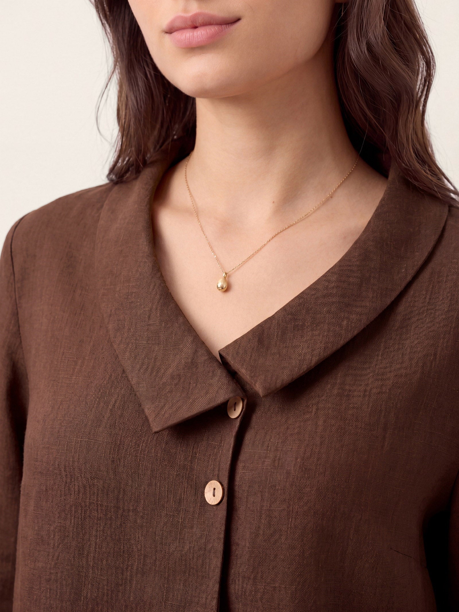 Women's 100% Linen Long-Sleeve Top with Asymmetric Neckline and Inverted Pleat