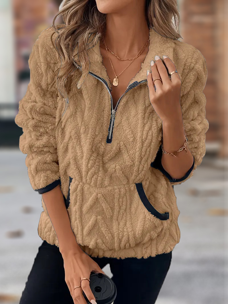 🎄Christmas Clearance🔥 2024 Women's Lapel Half Zipper Plush Pocket Jacket